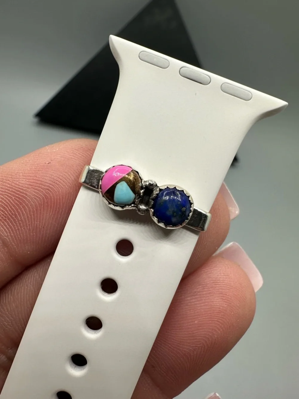 ⌚Cotton Candy Turquoise & Lapis Sterling Silver 925 Watch Band Charm Handmade